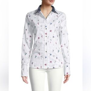 Women’s Robert Graham button down white collar top with birds